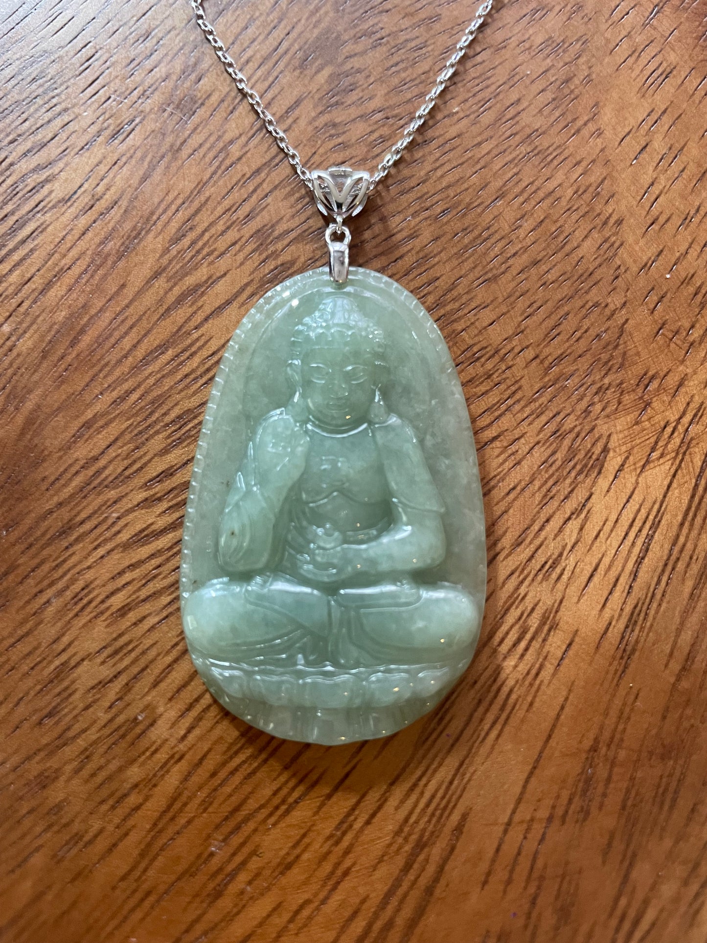 Icy Green jadeite  Buddha pendant with Sterling silver bail necklace