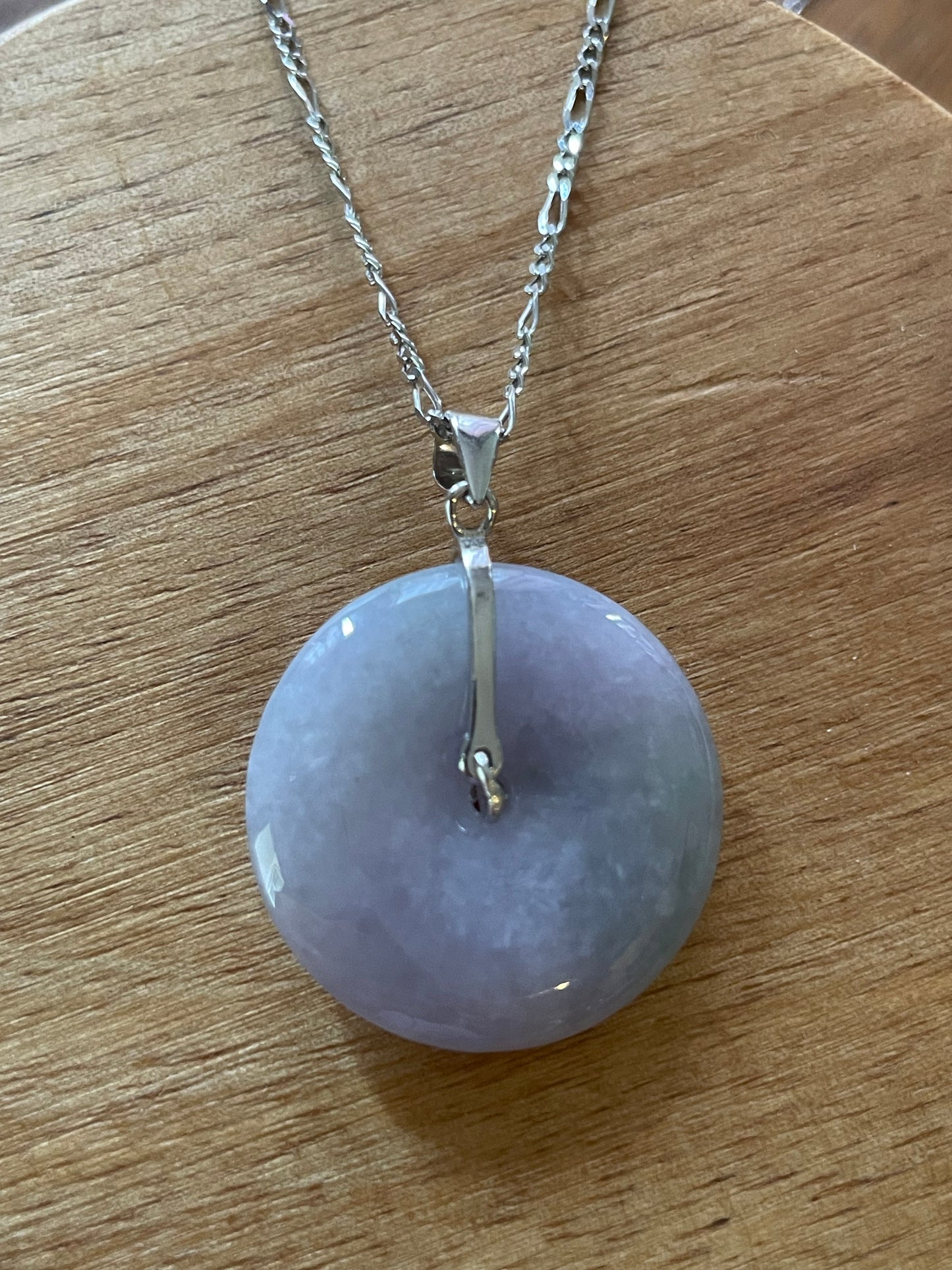 Grade A Natural  Lavender Jadeite Pi Disc pendant  silver necklace