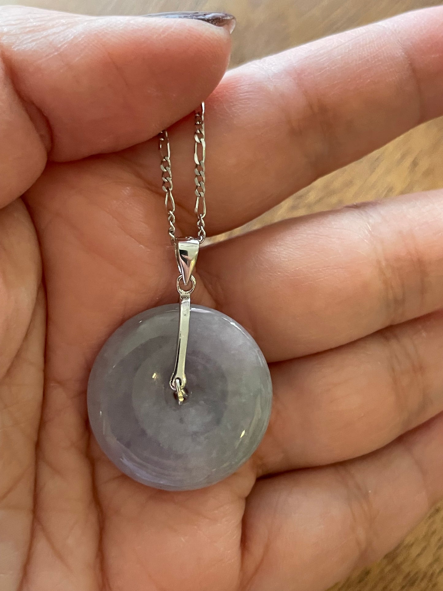 Grade A Natural  Lavender Jadeite Pi Disc pendant  silver necklace