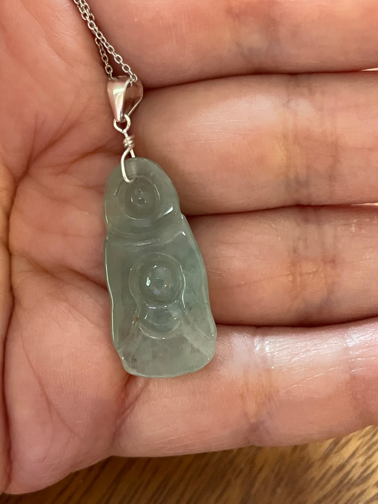 Natural icy green God of Wealth Sterling Silver Necklace