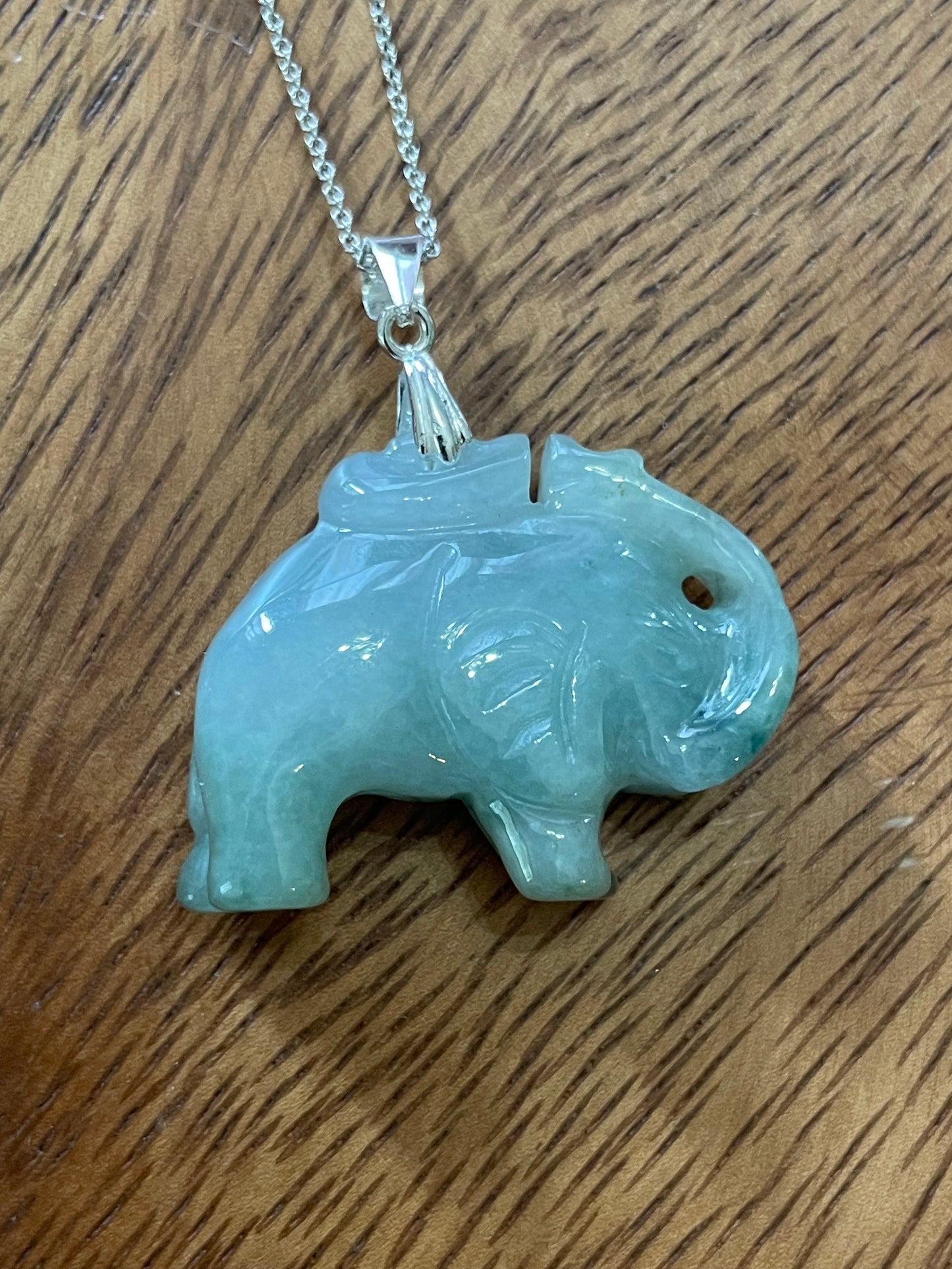 Natural Grade A Green Elephant Sterling Silver Necklace