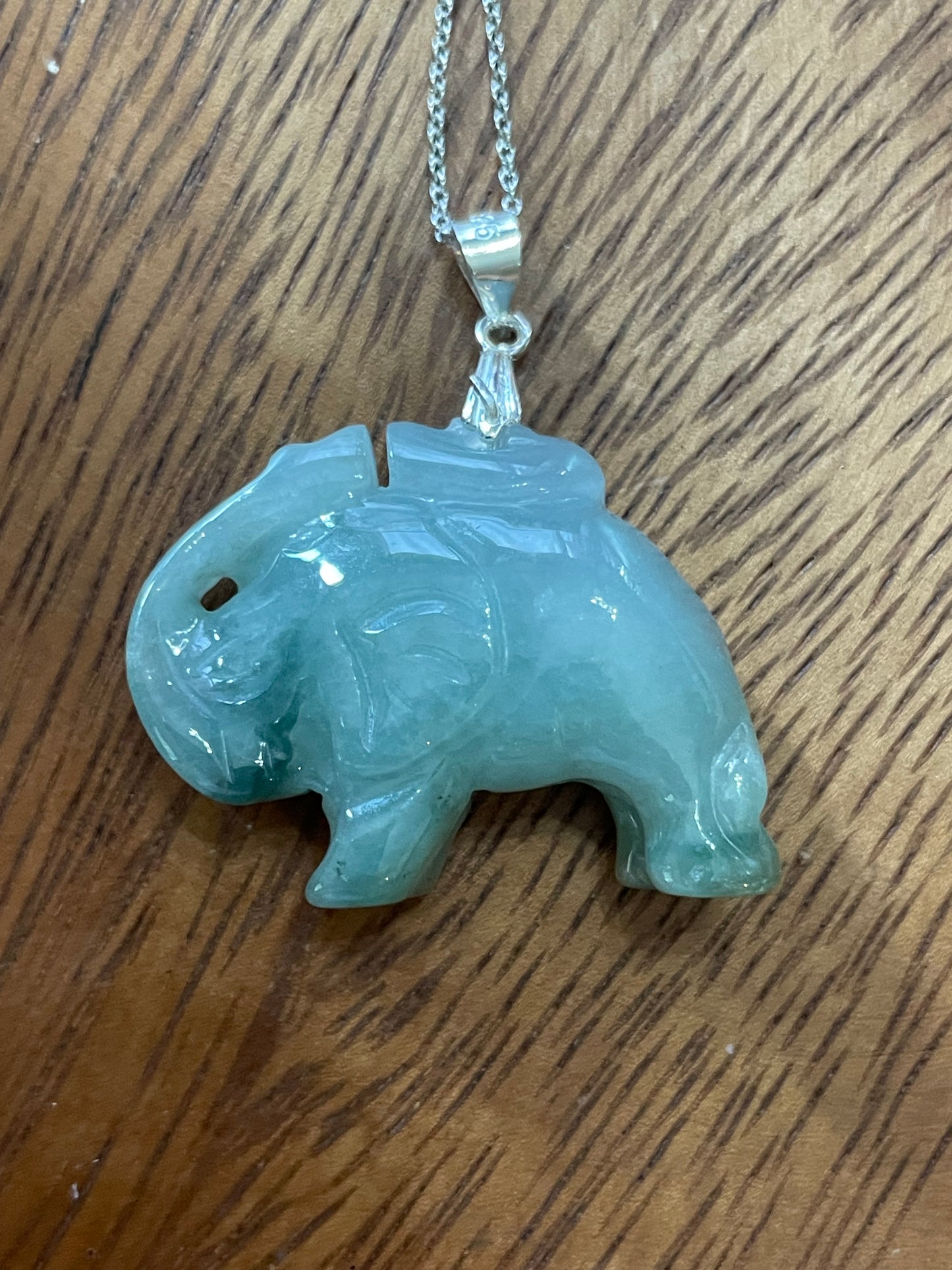 Natural Grade A Green Elephant Sterling Silver Necklace