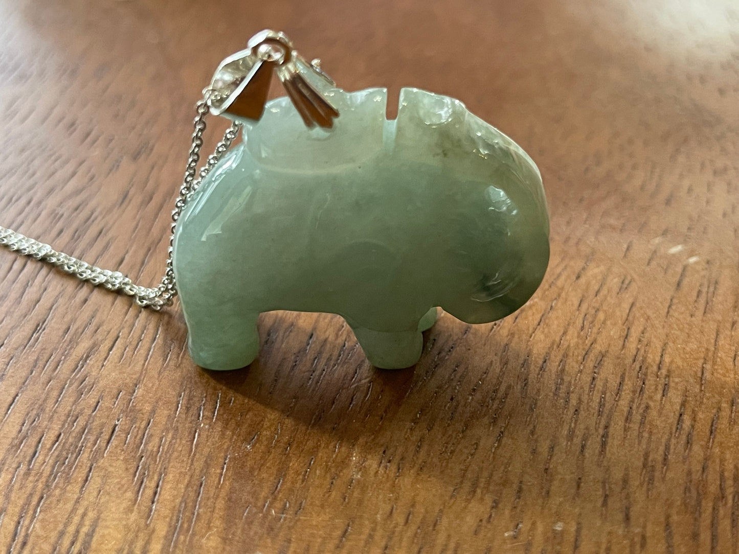 Natural Grade A Green Elephant Sterling Silver Necklace