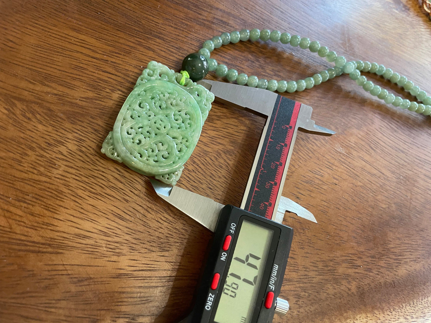 Natural Icy Green Burma Jadeite rectangle charm with green beads necklace
