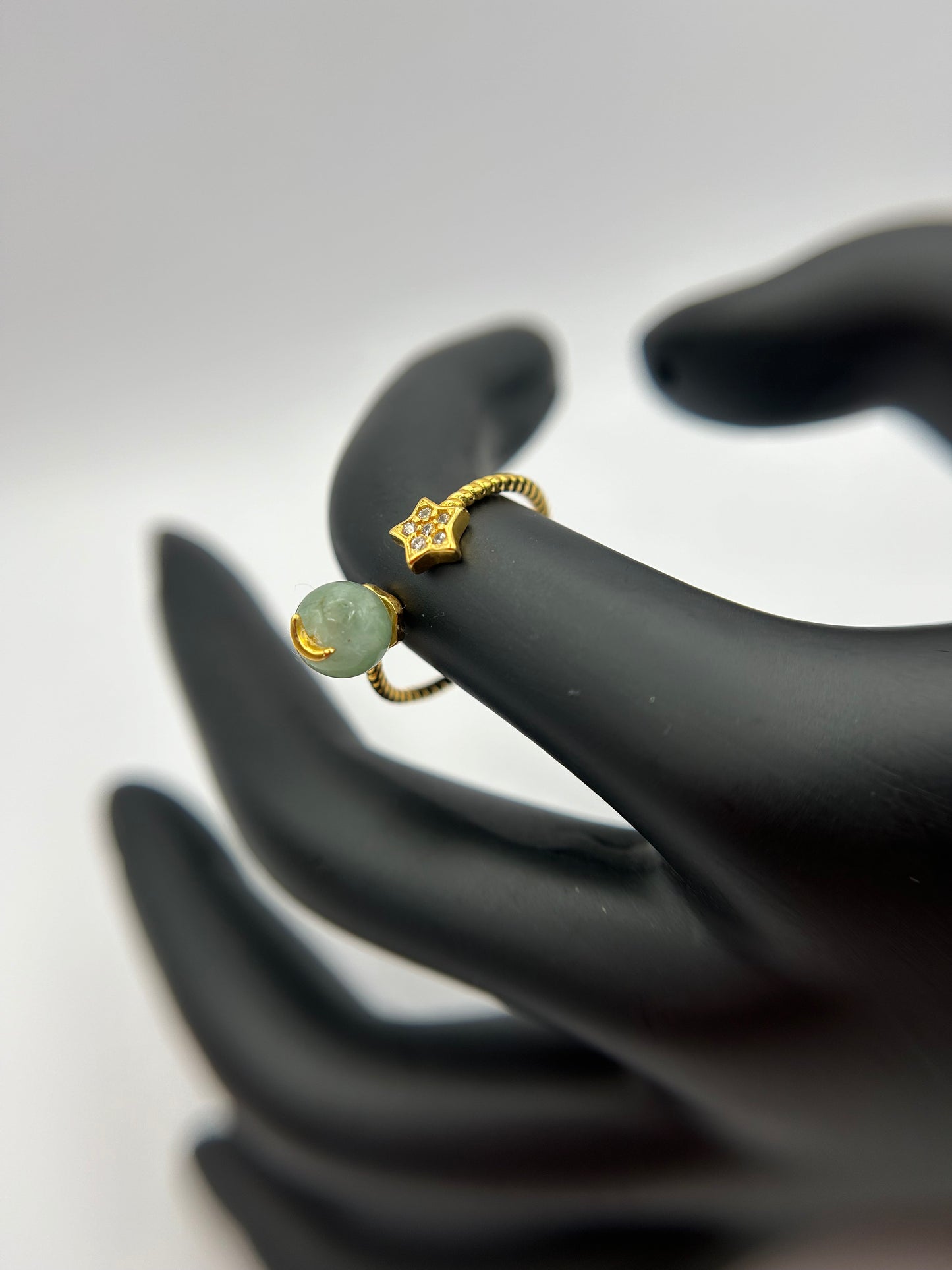 Natural grade A Burmese  Green Jadeite  Gold over Sterling Silver Adjustable Ring