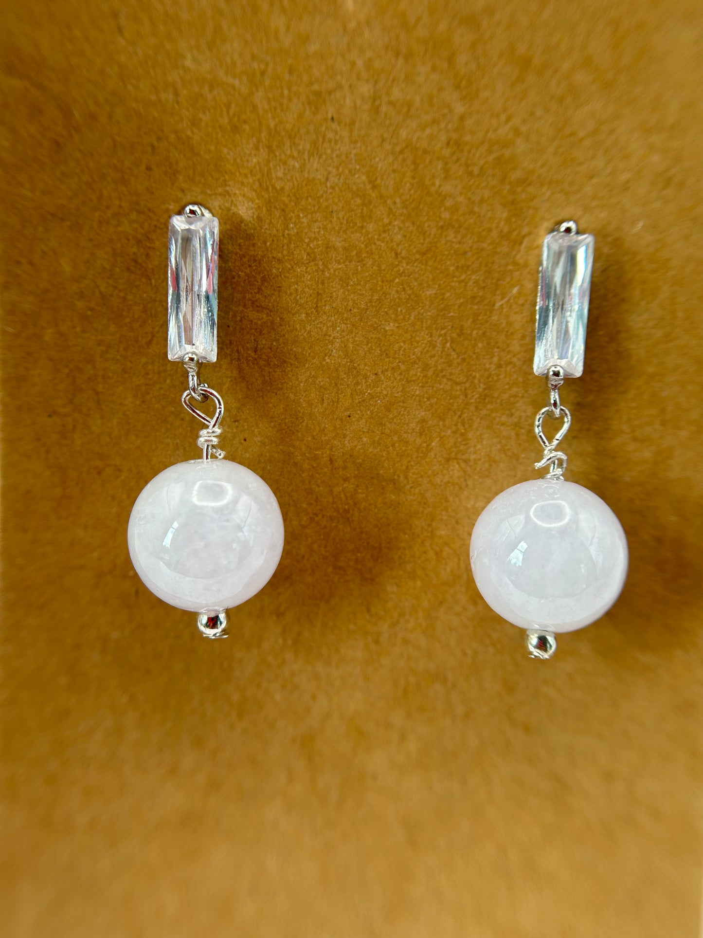 Natural Grade A lavender Myanmar Jadeite Beads   Sterling Silver Earring