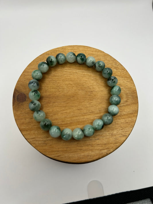 Grade A Natural  Green with Dark Green patches Burma Jadeite beads elastic bracelet