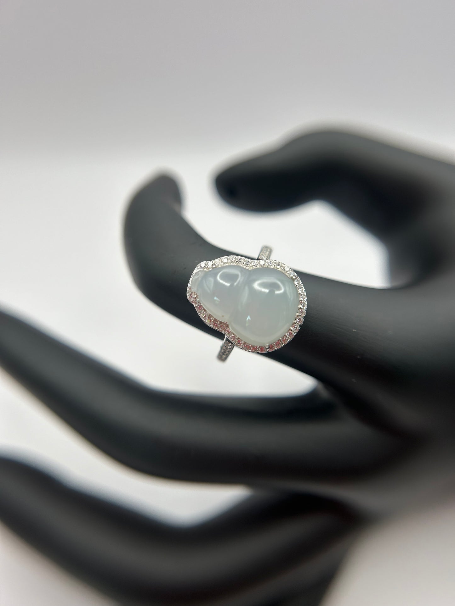 Natural grade A Burmese   Icy Guard Jadeite  with Cubic Zirconia Silver Ring