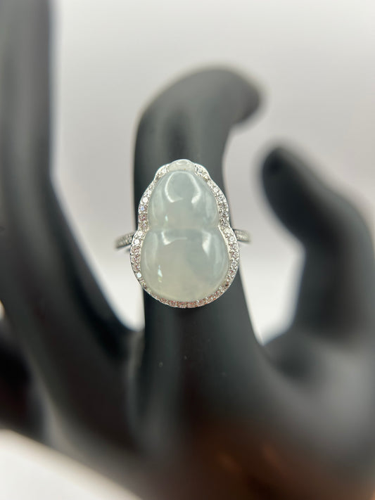 Natural grade A Burmese   Icy Guard Jadeite  with Cubic Zirconia Silver Ring