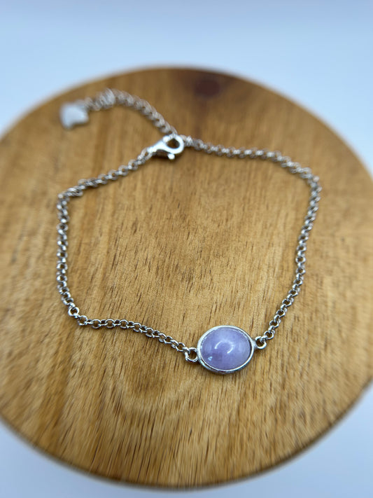 Grade A Natural lavender cabochon Jadeite silver bracelet