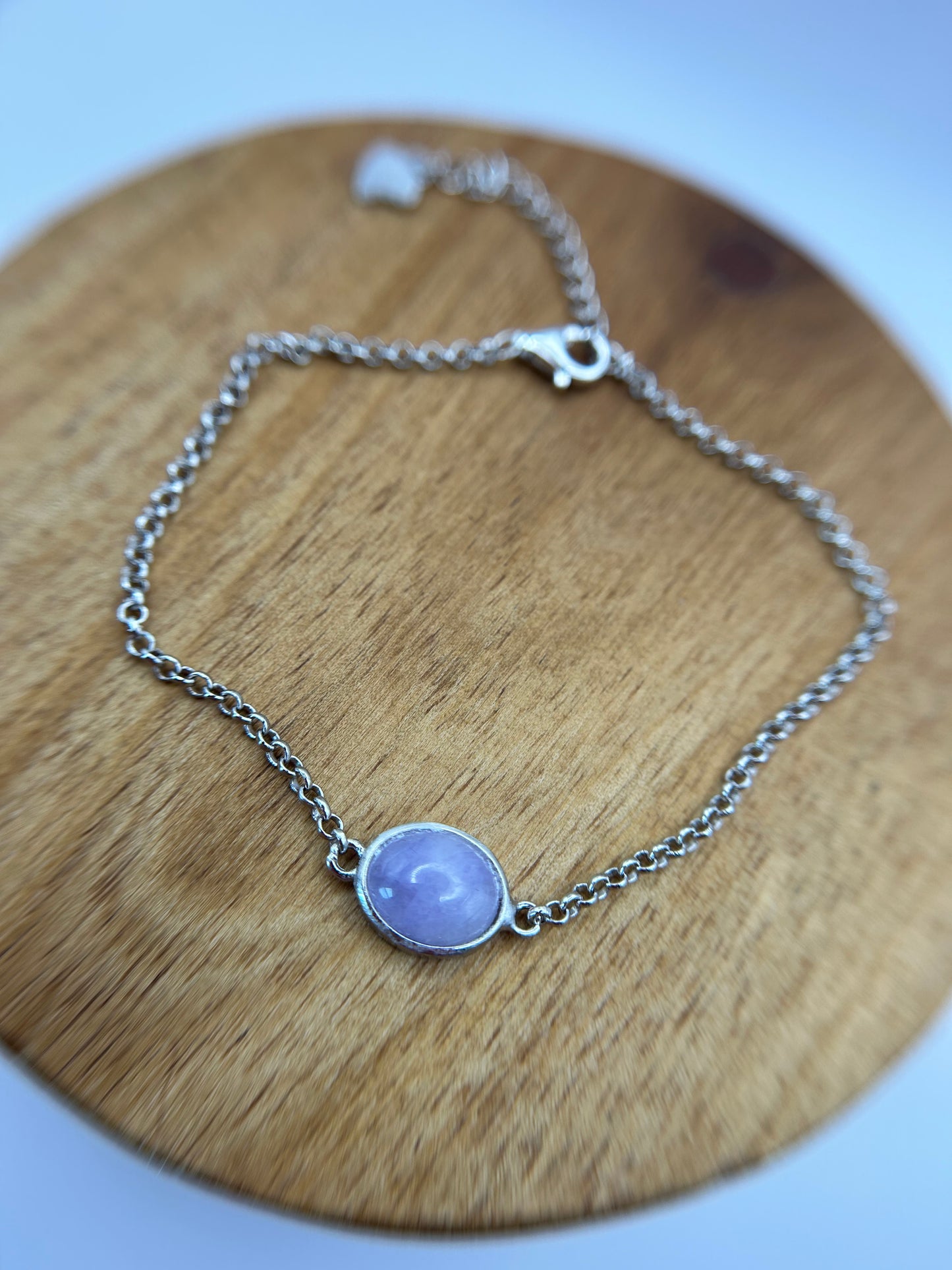 Grade A Natural lavender cabochon Jadeite silver bracelet