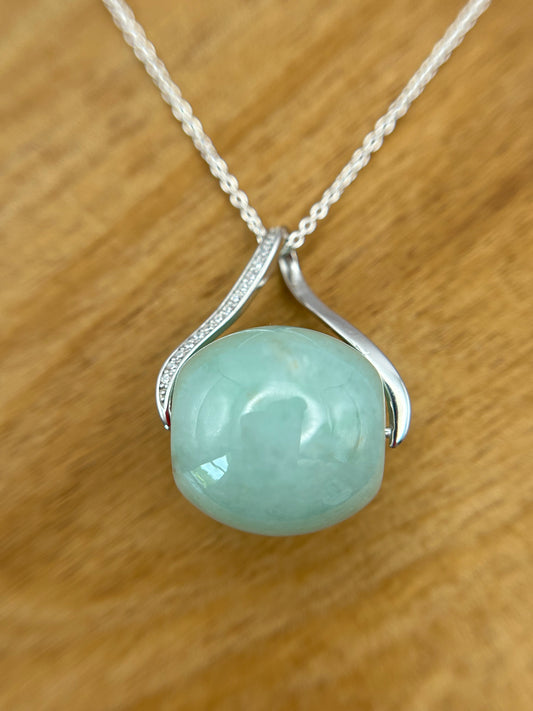 Grade A Natural icy green Jadeite barrel (Lu Lu tong) with  sterling silver bail silver necklace