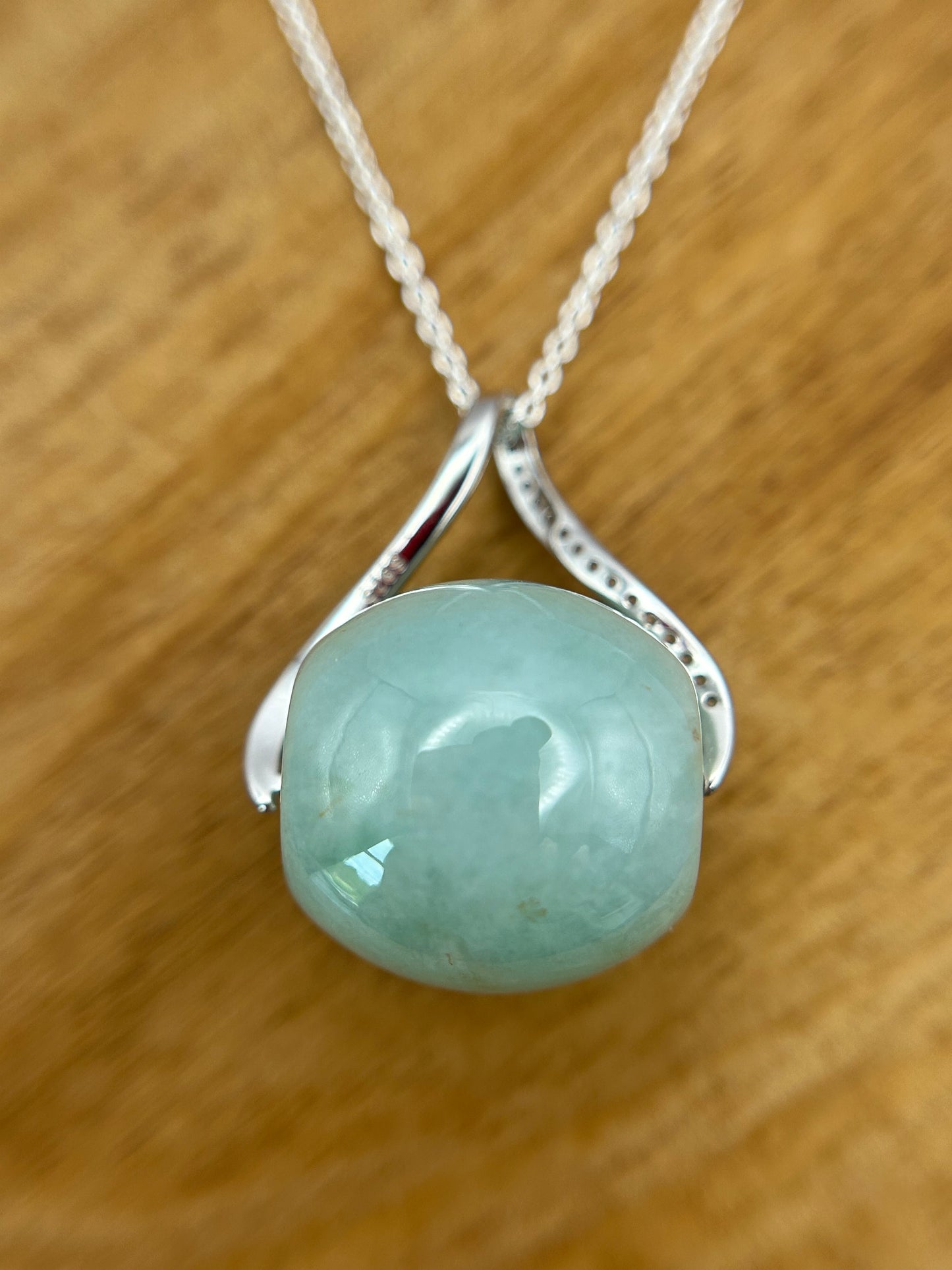 Grade A Natural icy green Jadeite barrel (Lu Lu tong) with  sterling silver bail silver necklace