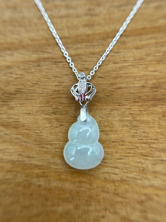 Grade A Natural Burma Icy Green Jadeite Wu Lu (Guard) pendant with  sterling silver bail necklace