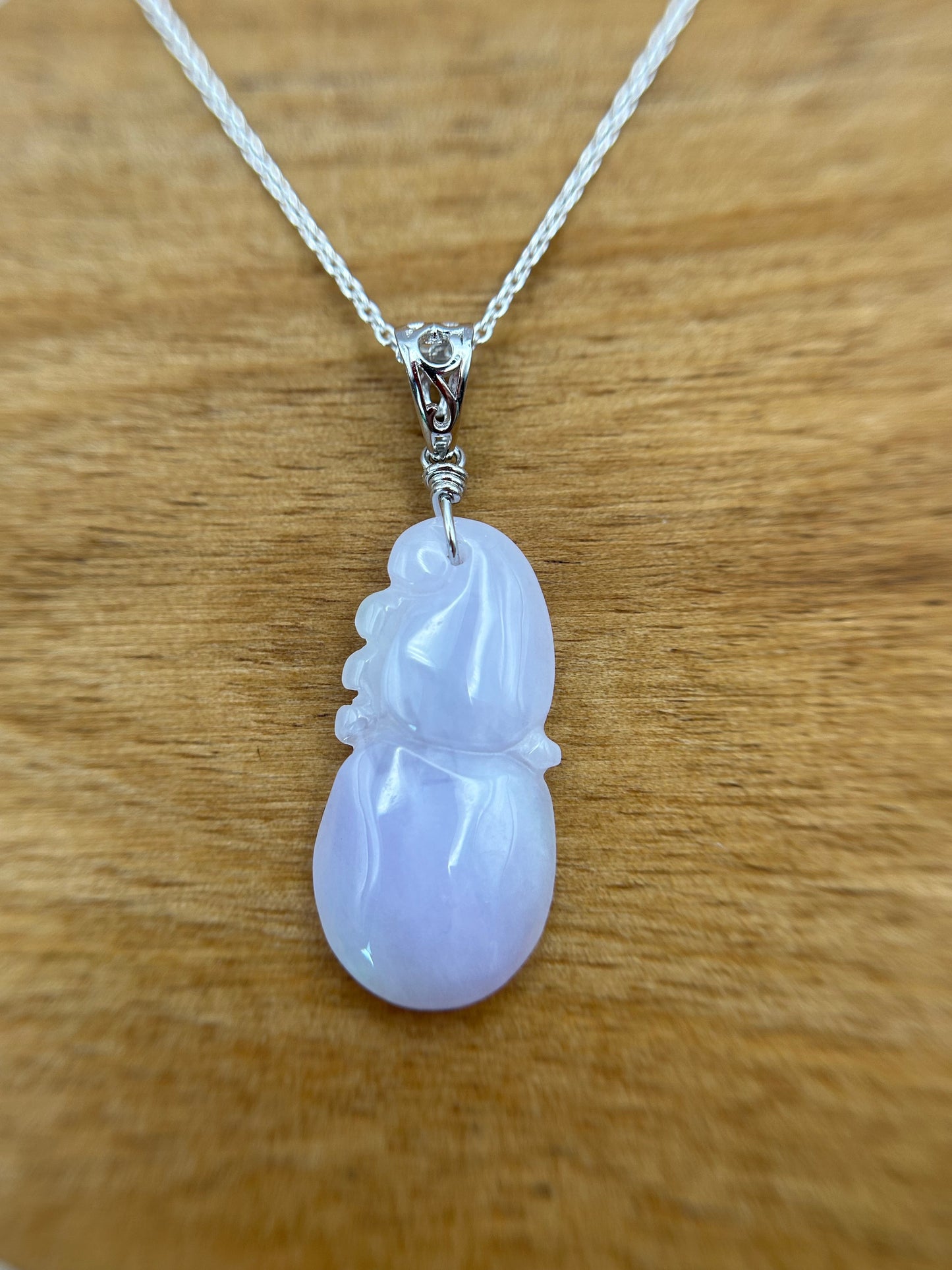 Grade A Natural Burma Icy Green Jadeite Wu Lu (Guard) pendant with  sterling silver bail necklace