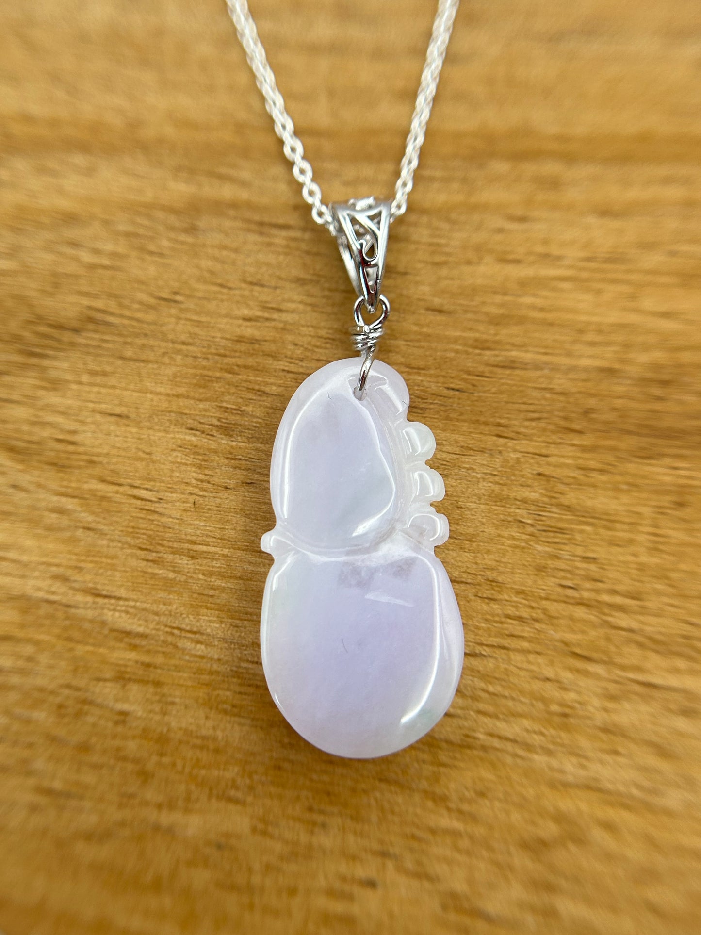 Grade A Natural Burma Icy Green Jadeite Wu Lu (Guard) pendant with  sterling silver bail necklace