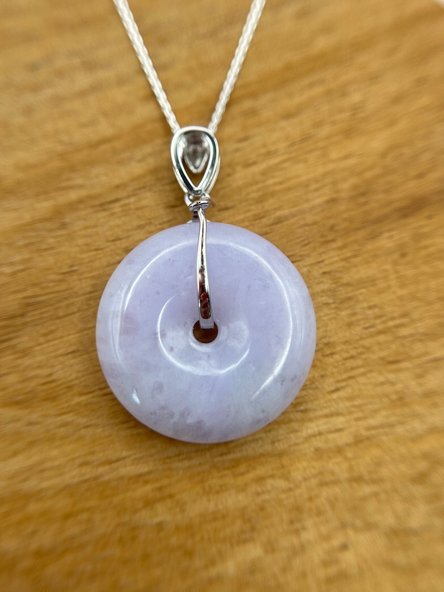 Grade A Natural lavender Jadeite Pi Disc ( peng on kou, donut) pendant with sterling silver  necklace