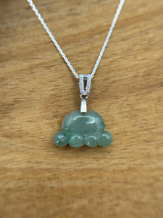 Grade A Natural  green Jadeite Pawn pendant silver necklace