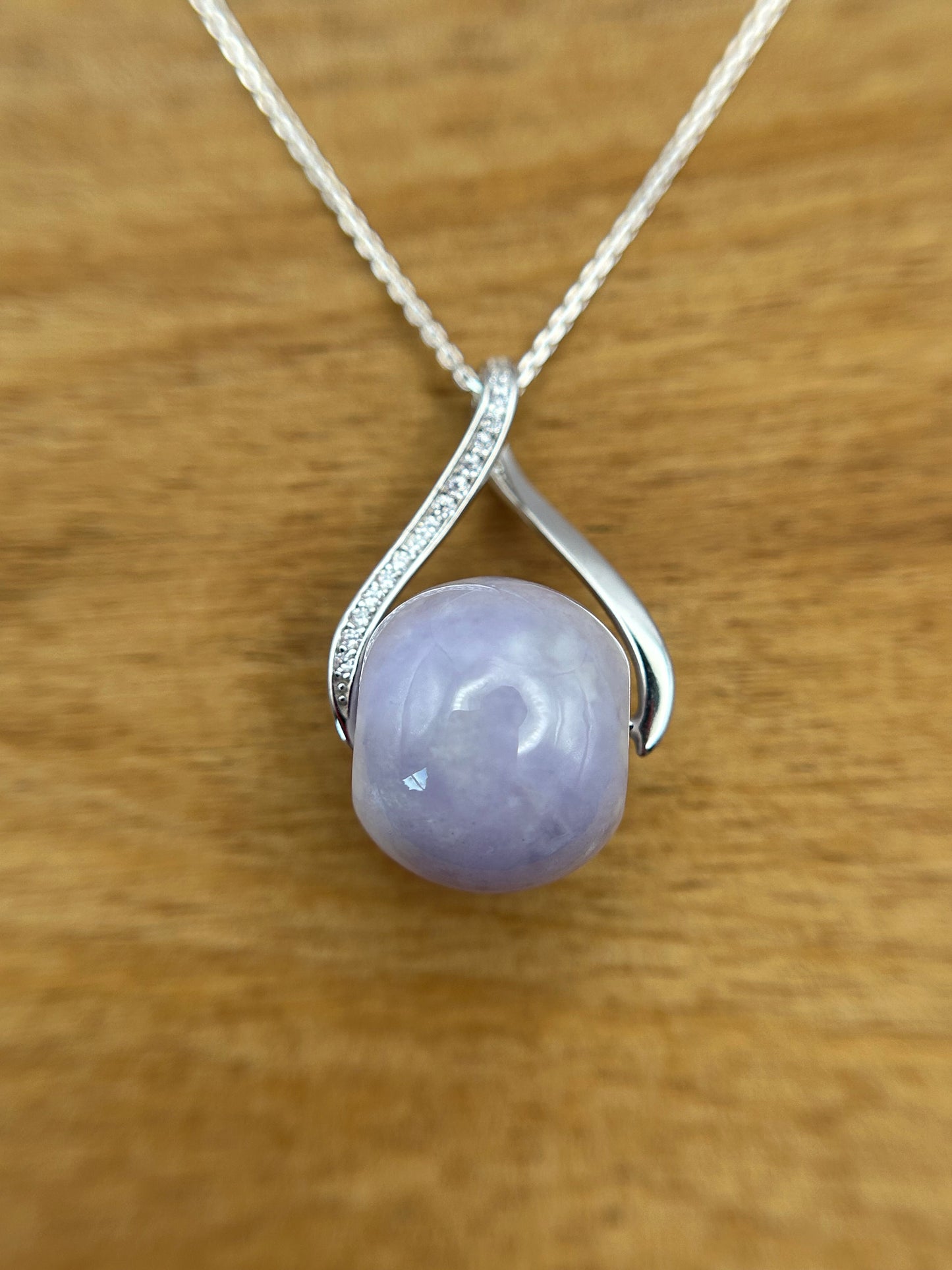 Grade A Natural lavender Jadeite barrel (Lu Lu tong) with  sterling silver bail silver necklace