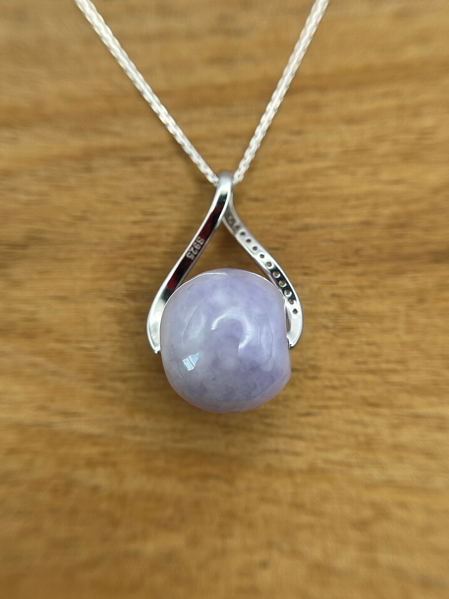 Grade A Natural lavender Jadeite barrel (Lu Lu tong) with  sterling silver bail silver necklace