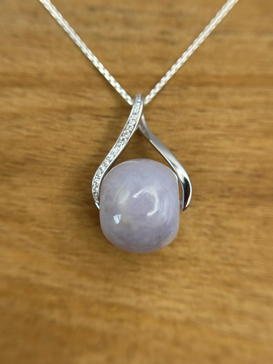 Grade A Natural lavender Jadeite barrel (Lu Lu tong) with  sterling silver bail silver necklace