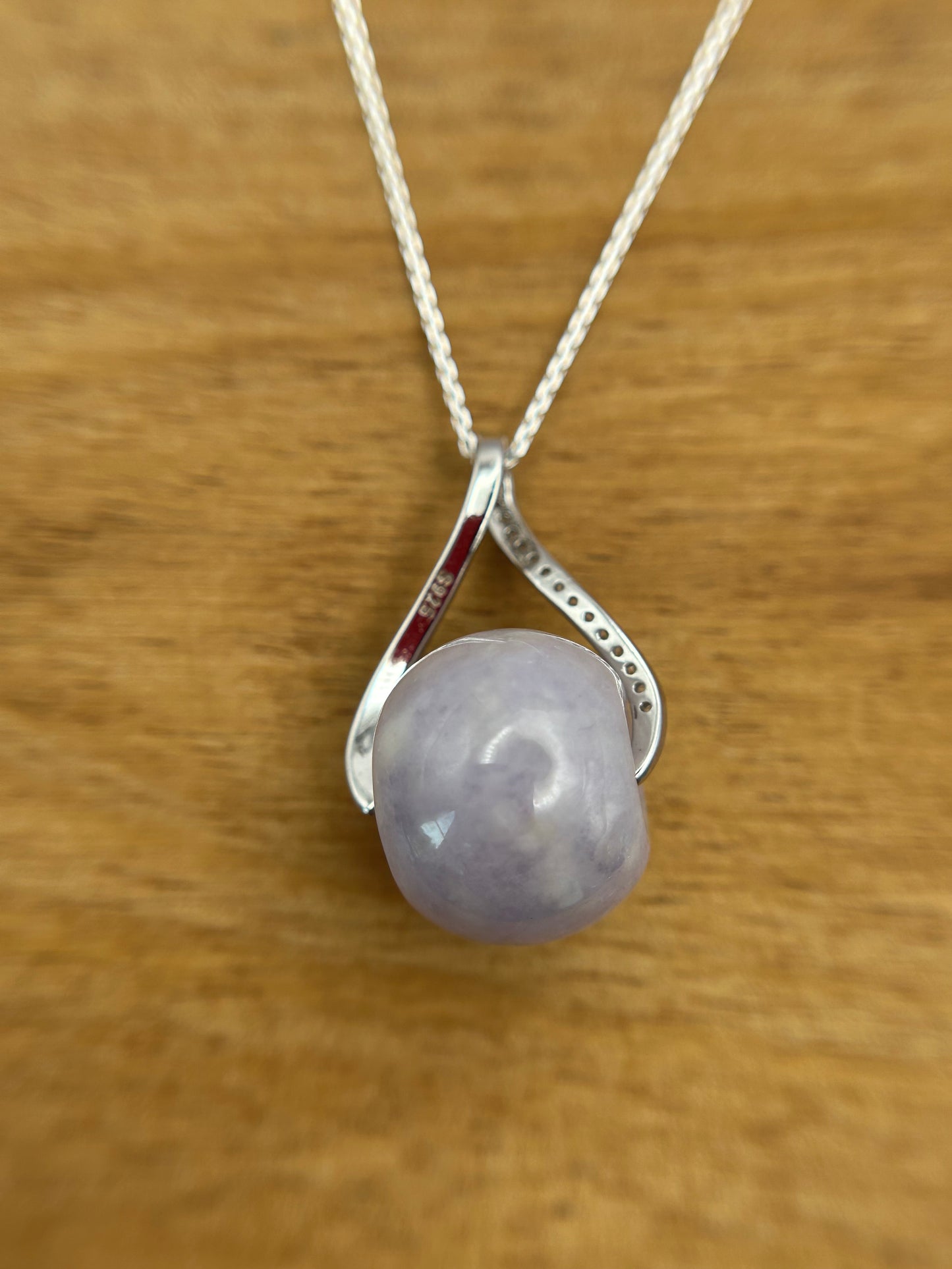 Grade A Natural lavender Jadeite barrel (Lu Lu tong) with  sterling silver bail silver necklace