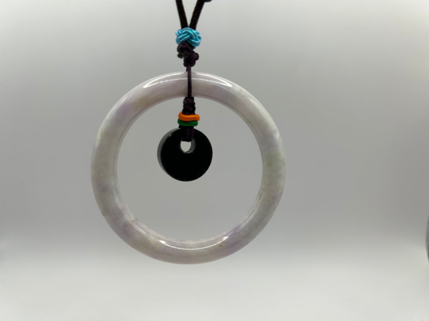 Grade A Natural lavender circle with  black Jadeite Disc pendant adjustable necklace