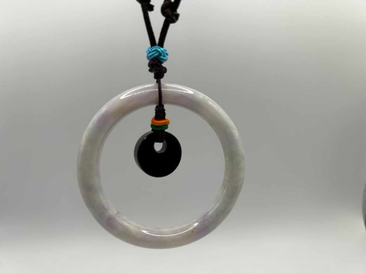 Grade A Natural lavender circle with  black Jadeite Disc pendant adjustable necklace