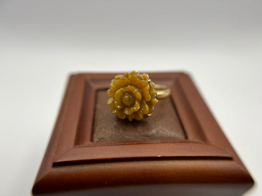 Natural grade A Burme  yellow Flower Jadeite 14K Yellow Gold Ring