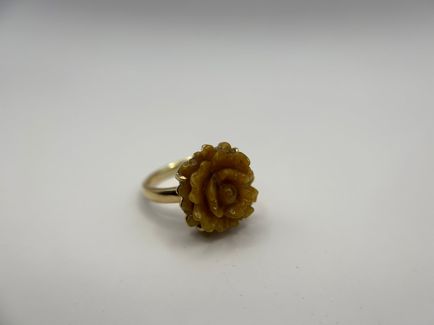 Natural grade A Burme  yellow Flower Jadeite 14K Yellow Gold Ring