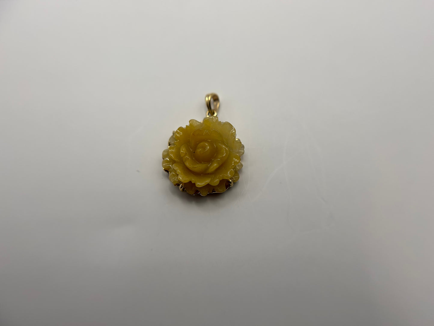 Natural grade A Burmese  yellow Flower Jadeite 14K Yellow Gold Pendant