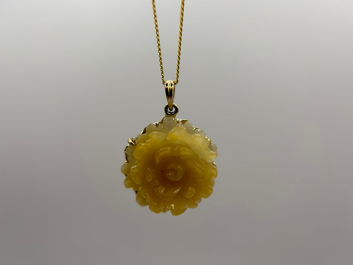 Natural grade A Burmese  yellow Flower Jadeite 14K Yellow Gold Pendant