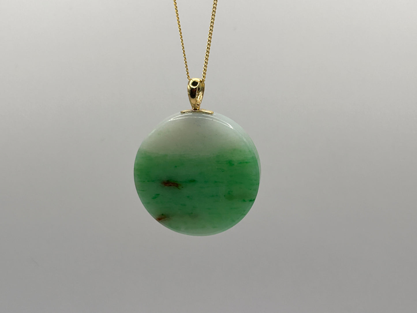 Grade A Natural Green Burma Jadeite Full moon Pendant with 18K yellow gold 360 turn bail