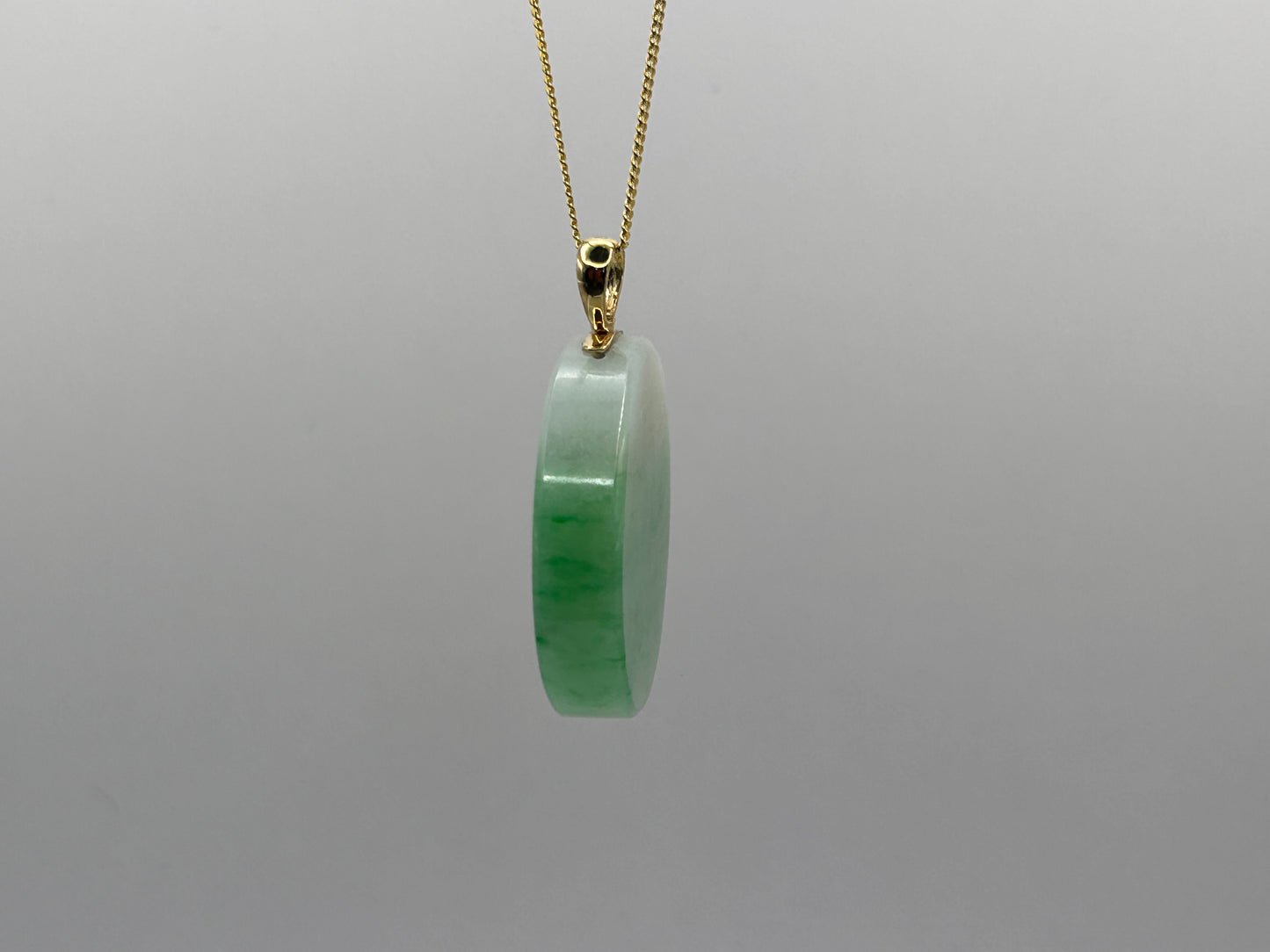 Grade A Natural Green Burma Jadeite Full moon Pendant with 18K yellow gold 360 turn bail