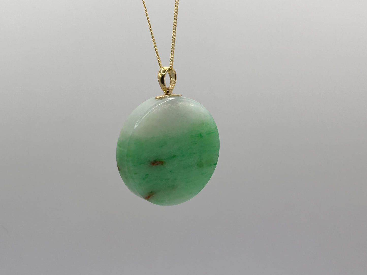 Grade A Natural Green Burma Jadeite Full moon Pendant with 18K yellow gold 360 turn bail