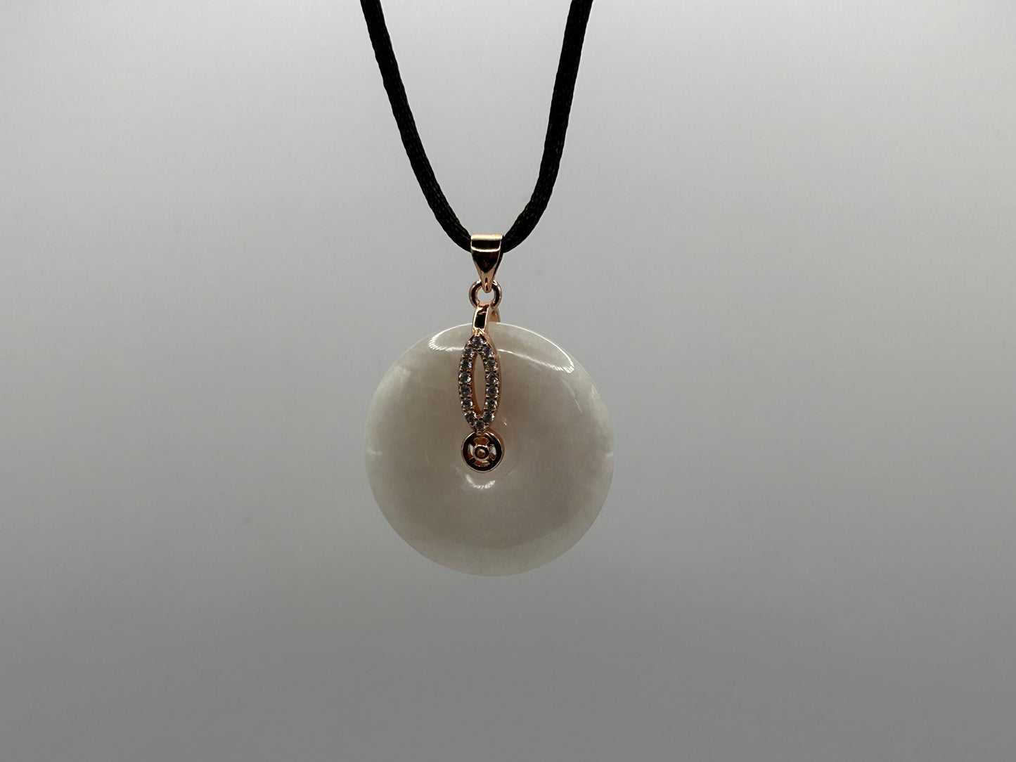 Grade A Natural lavender Jadeite Pi Disc ( peng on kou, donut) pendant with rose gold over sterling silver  bail