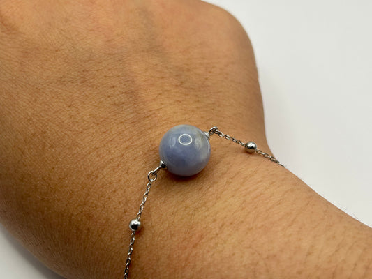 Grade A Natural White Burmese Jadeite bead on a sterling silver bracelet