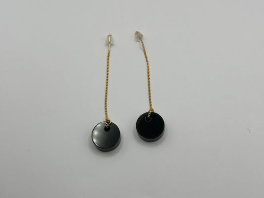 Natural Grade A  black disc Burme Jadeite gold ocer 925 silver earring