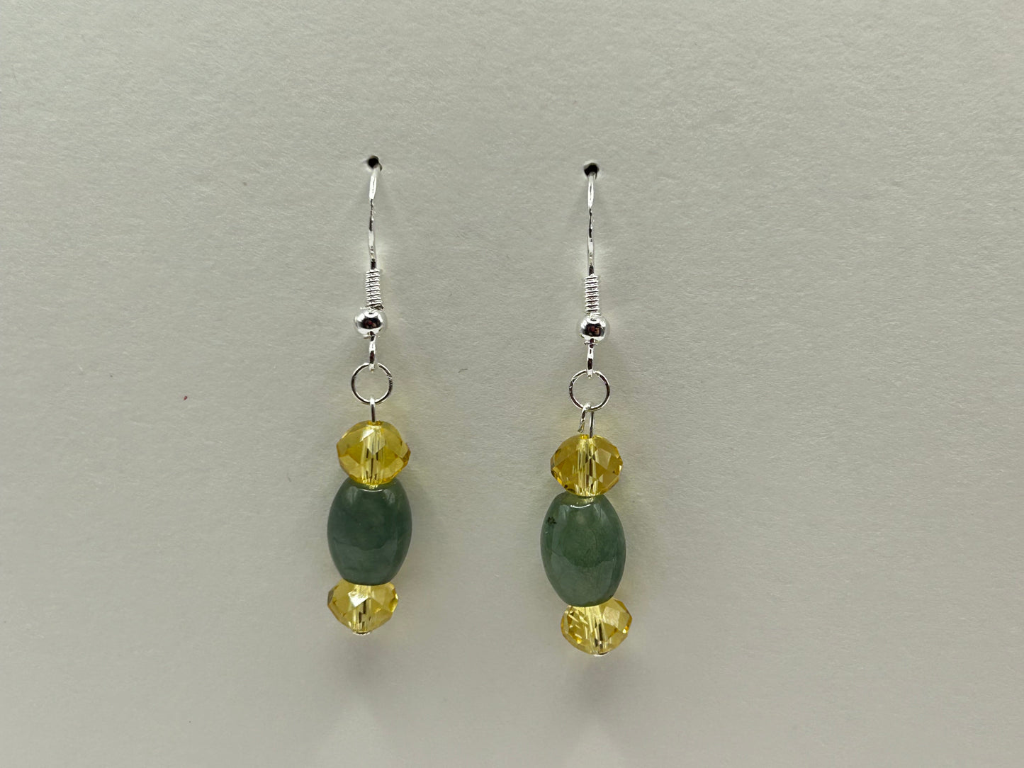 Natural Grade A  Yellow Crystal and Green Burmese Jadeite bead  925 silver earring