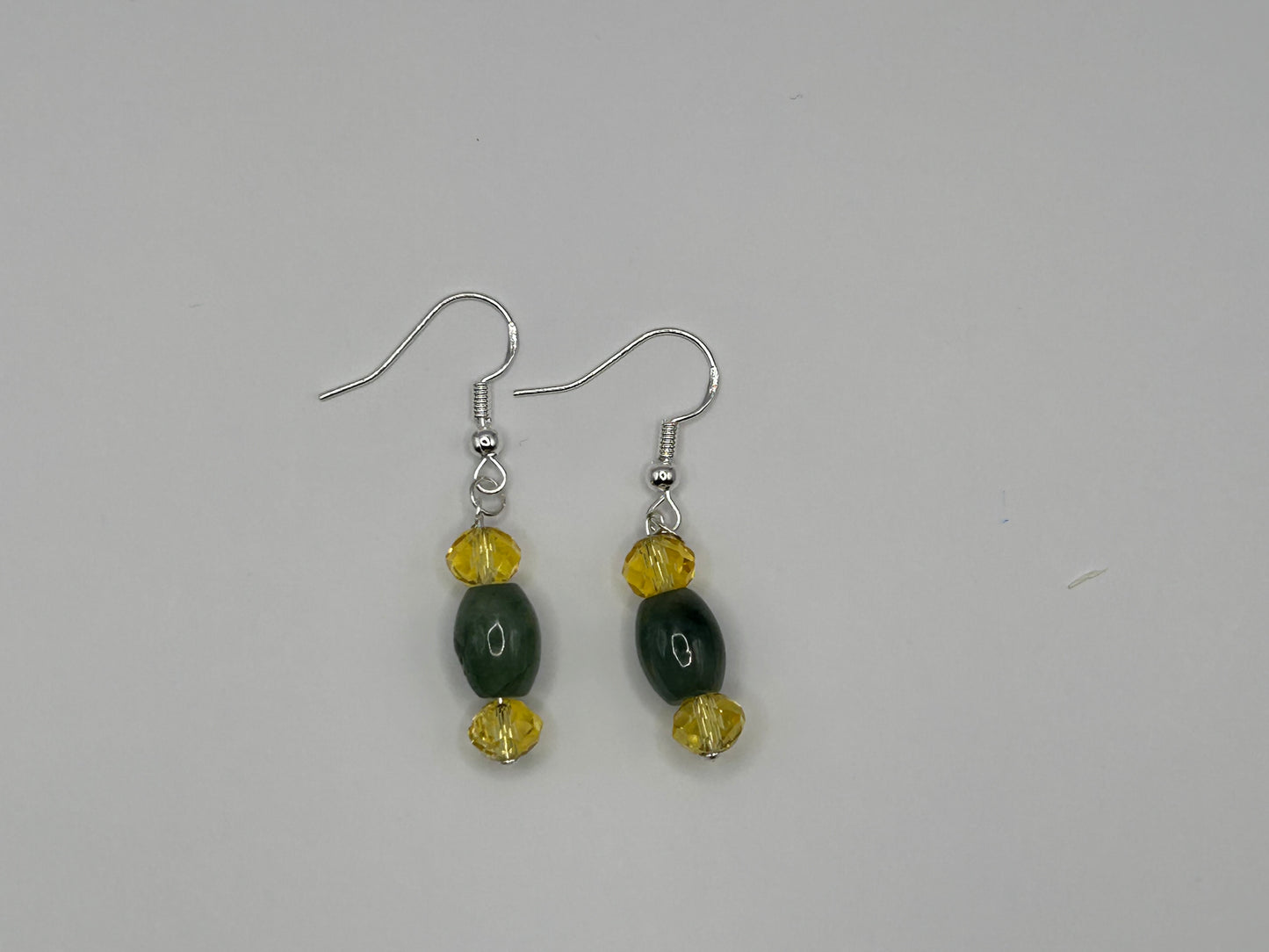 Natural Grade A  Yellow Crystal and Green Burmese Jadeite bead  925 silver earring