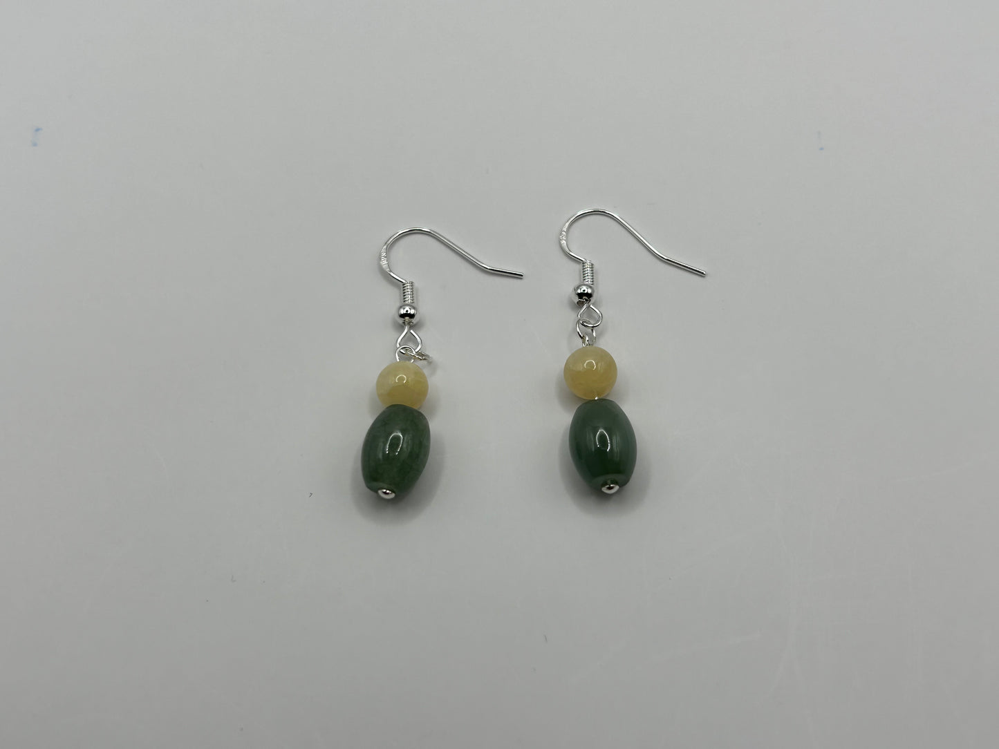 Natural Grade A  Yellow and Green Burmese Jadeite bead  925 silver earring