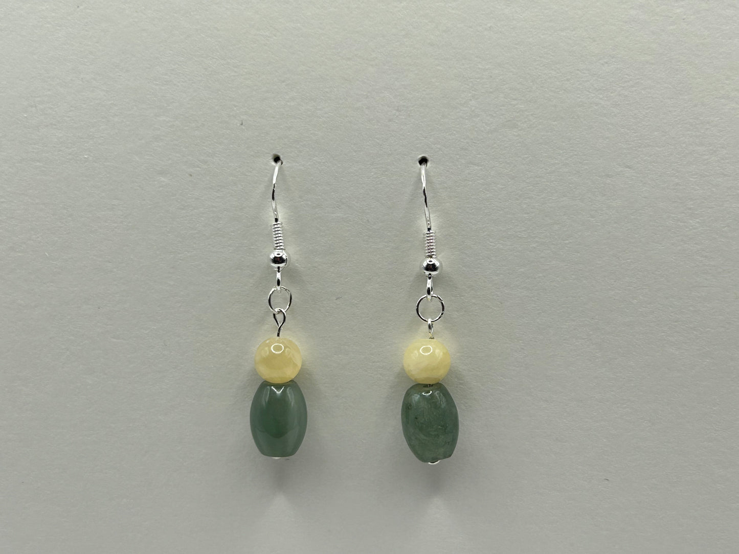 Natural Grade A  Yellow and Green Burmese Jadeite bead  925 silver earring