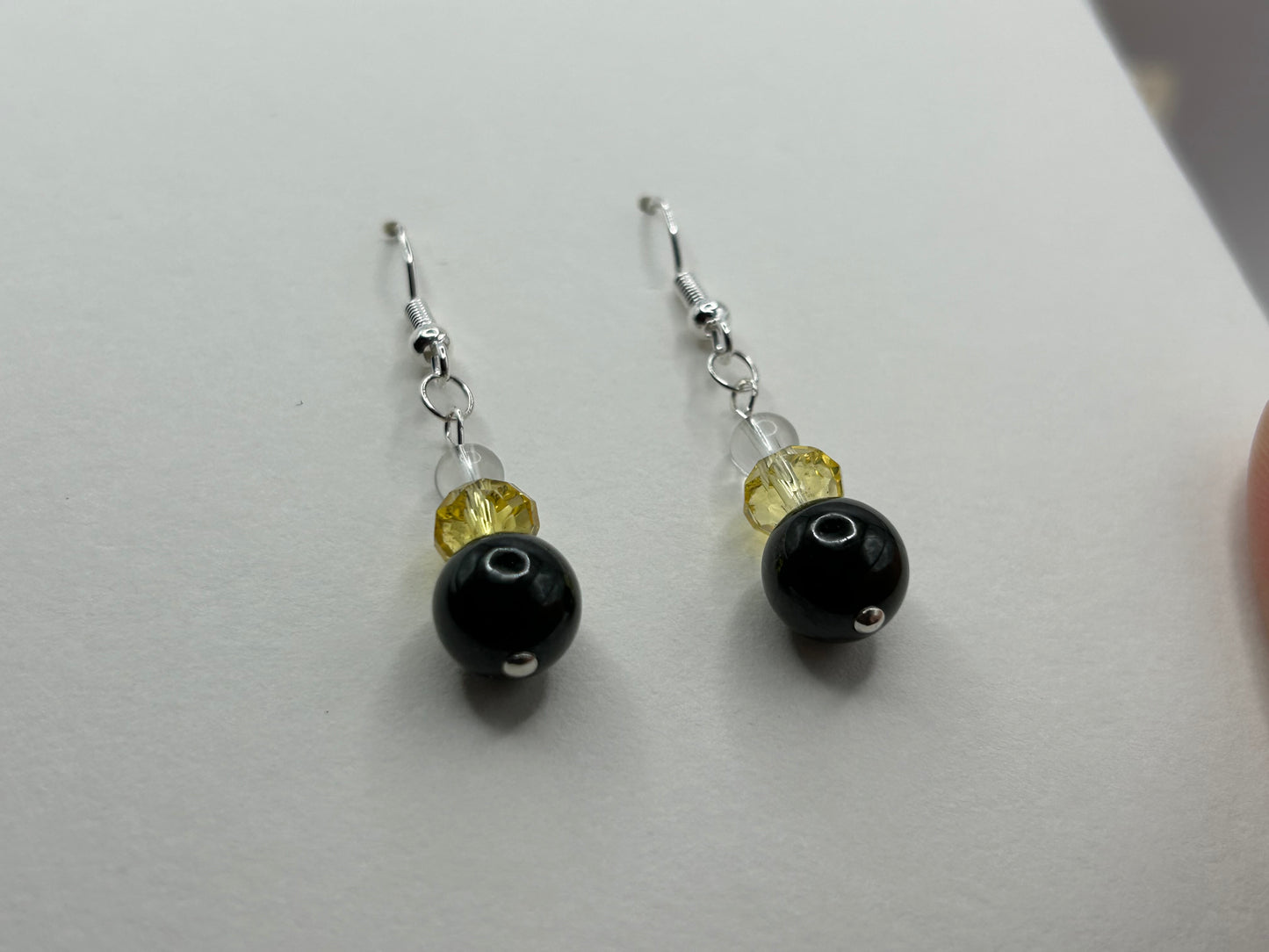 Natural Grade A  White,Yellow Crystal and Black Burmese Jadeite bead  925 silver earring