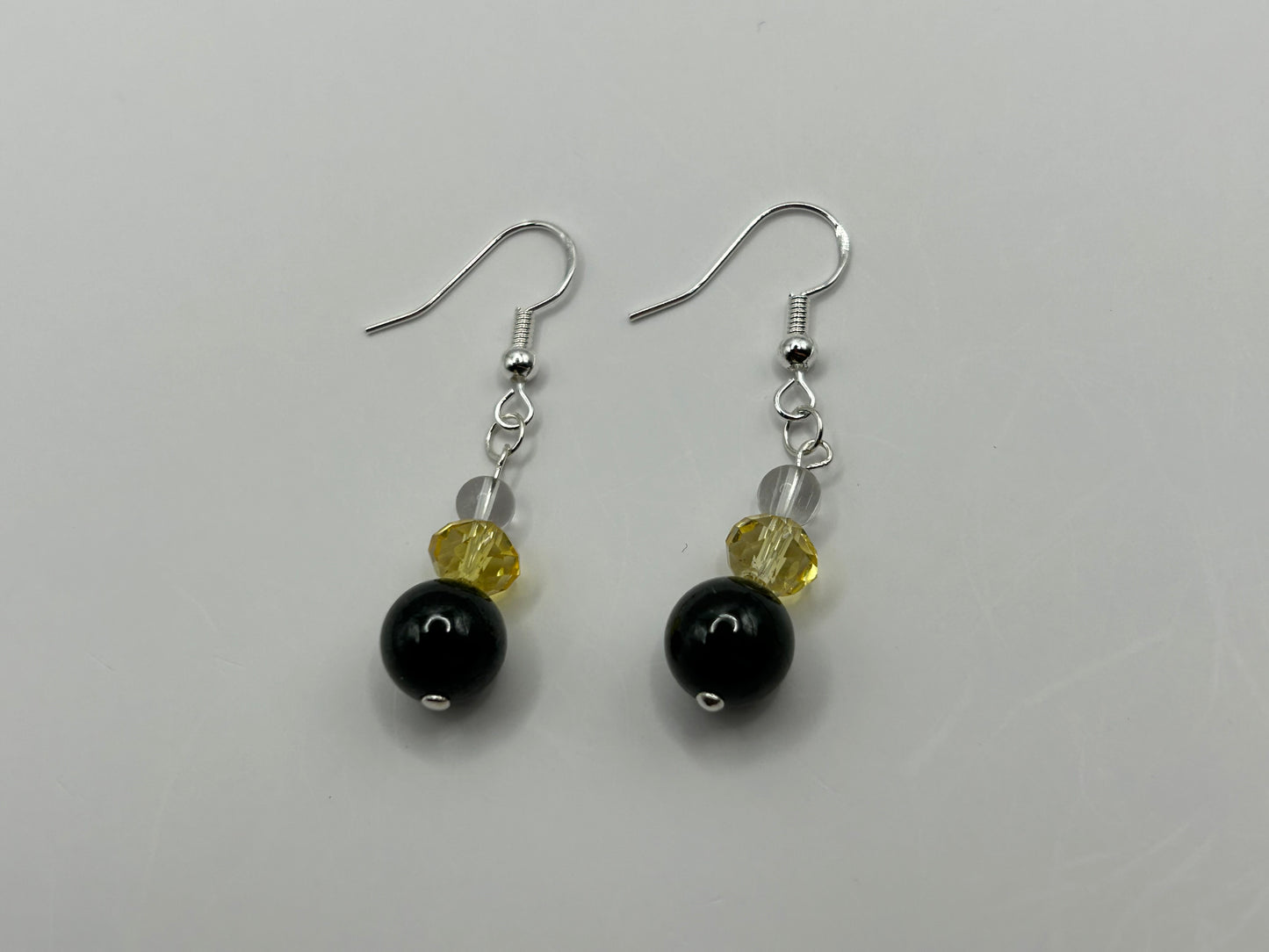 Natural Grade A  White,Yellow Crystal and Black Burmese Jadeite bead  925 silver earring