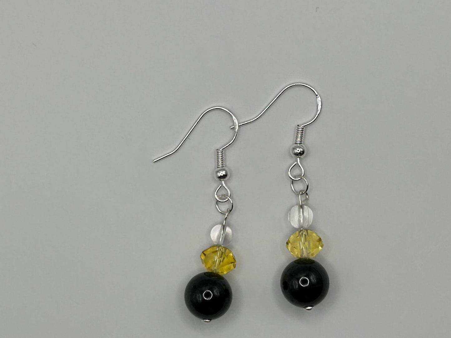 Natural Grade A  White,Yellow Crystal and Black Burmese Jadeite bead  925 silver earring