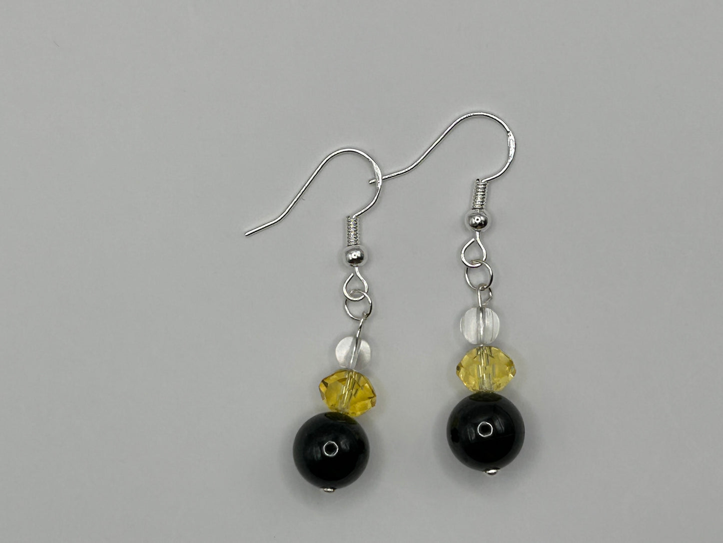 Natural Grade A  White,Yellow Crystal and Black Burmese Jadeite bead  925 silver earring