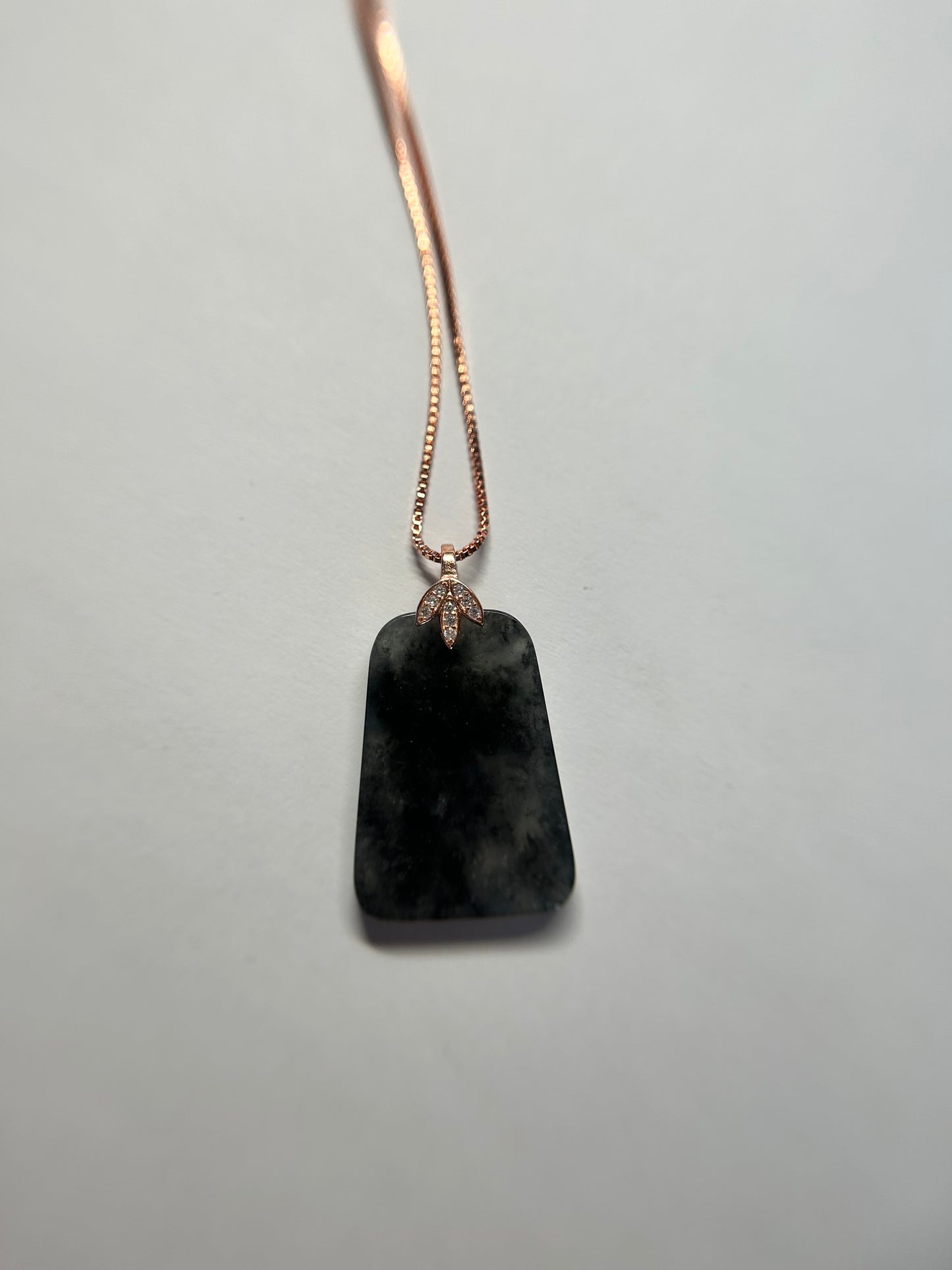 Grade A Natural Highly Icy Black Trapezoid Rose gold plated sterling silver bails necklace