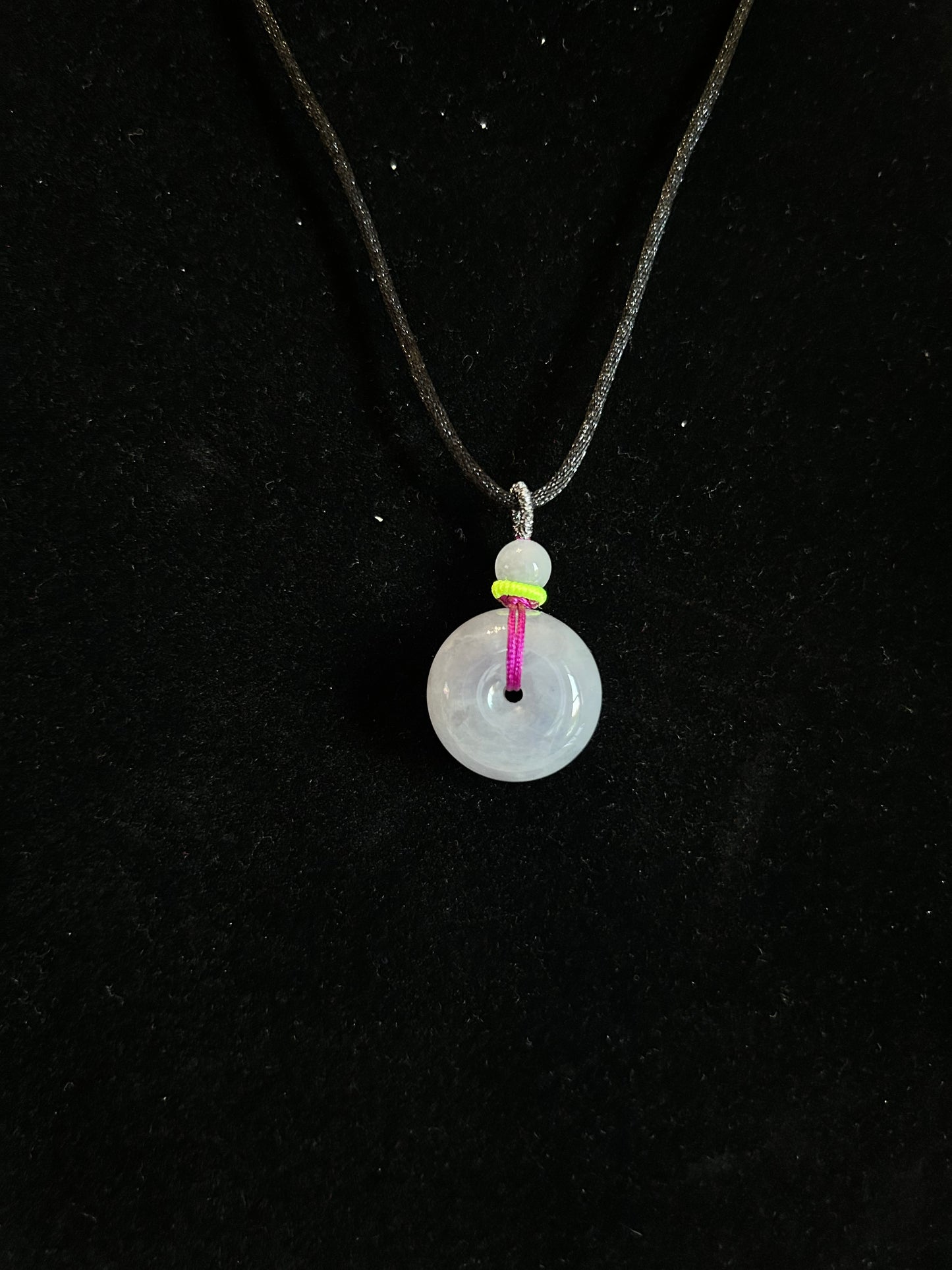 Grade A Natural Burmese lavender Jadeite Donut pendant adjustable necklace