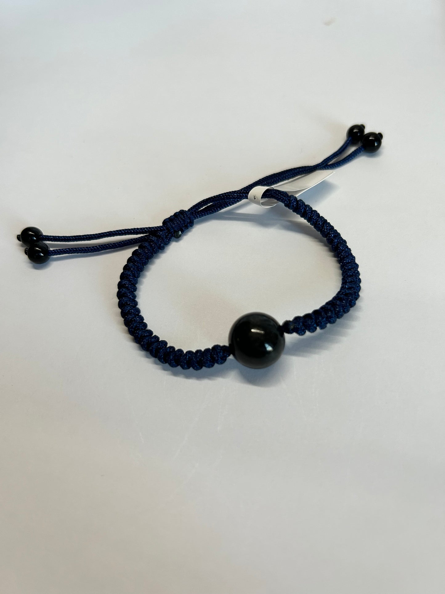 Grade A Natural Black Bead Burmese jadeite bracelet braided with Blue rope