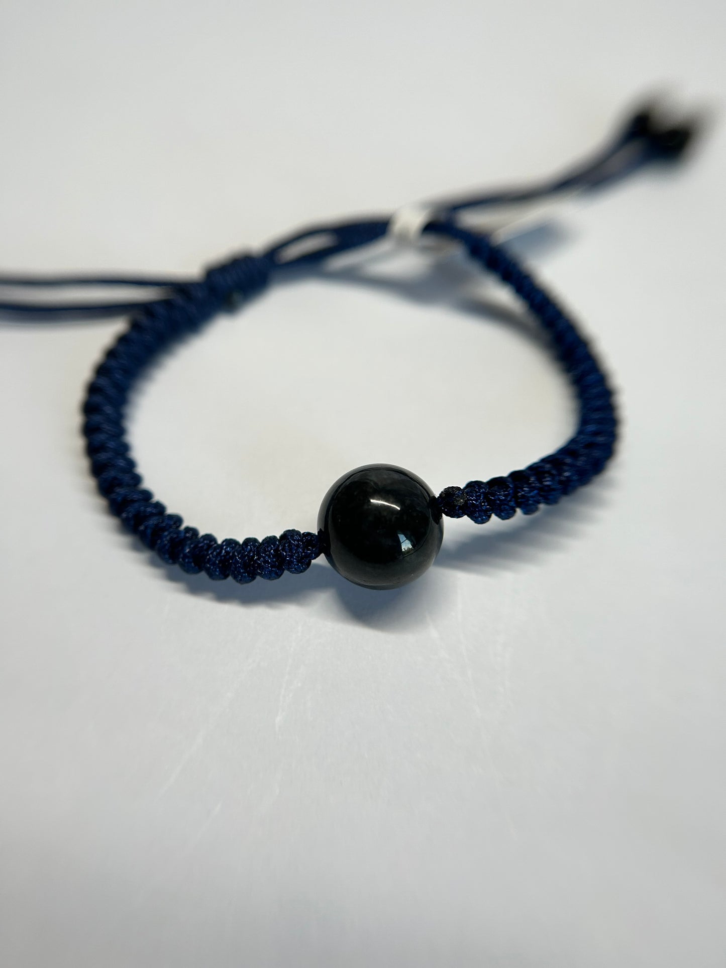 Grade A Natural Black Bead Burmese jadeite bracelet braided with Blue rope